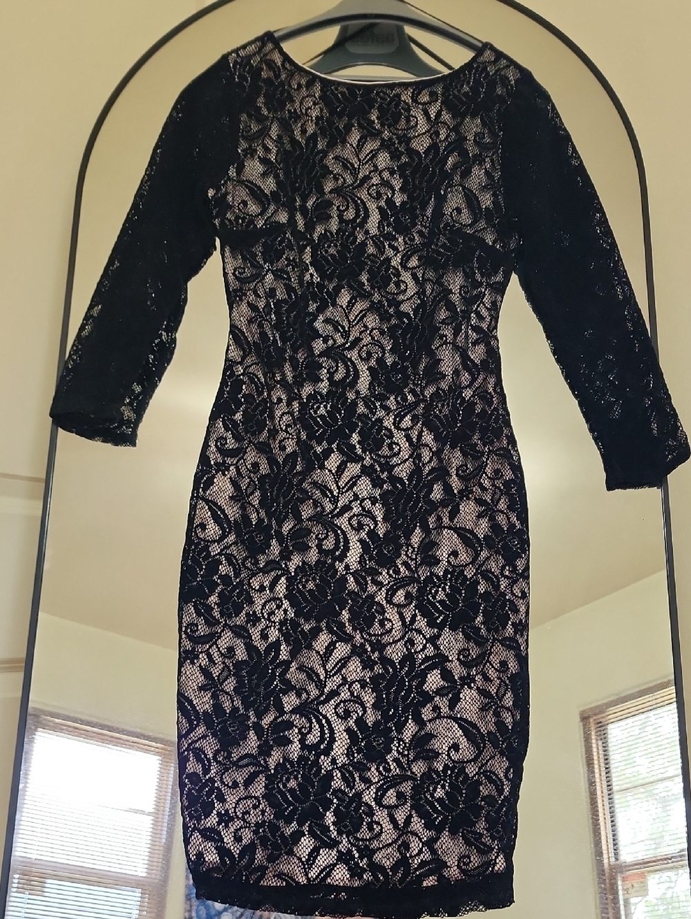Black Lace Sheath Dress with Nude Lining - Classic Elegance